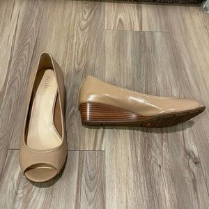 Cole Haan Tan/Nude Wedge Open Toe Heels 8